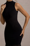 Shae Black High-Neck Maxi Dress With Sheer Skirt