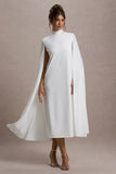 Carnation White Long-Sleeve Midi Dress With Cape