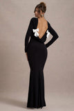 Rosalee Black Long-Sleeve Cowl-Back Maxi Dress With Bows