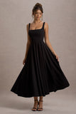 Parina Black Strappy Volume-Hem Midi Dress