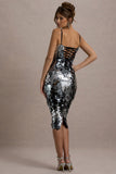 Azure Silver Sequin Strappy Midi Dress