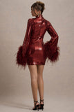 Cupid Port Sequin High-Neck Mini Dress With Feather Cuffs