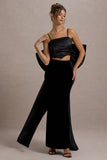 Alize Black Velvet Split Maxi Skirt