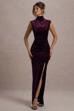 Abilene Port Velvet High-Neck Split Maxi Dress
