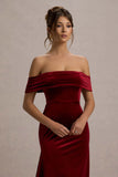 Halia Berry Velvet Bardot Midi Dress