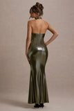 Carana Gold Plunge-Neck Knotted Split Maxi Dress