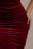 Cora Berry Velvet Square-Neck Bodycon Midi Dress
