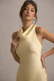 Amelita Lemon Satin Cowl-Neck Maxi Dress