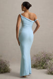 Lita Powder Blue Twisted Asymmetric Maternity Maxi Dress