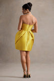 Lovebug Mustard Bandeau Mini Dress With Tulip Skirt