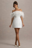 Palace White Bardot Mini Dress With Feather Trim