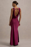 Alesso Burgundy Satin Cowl-Neck Maxi Dress