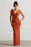 Capella Rust Asymmetric Wrap Maxi Dress