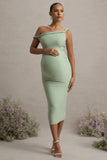 Salome Light Green Twisted Asymmetric Maternity Midi Dress