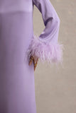 Adella Lilac Satin Feather-Trim Maxi Dress