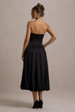 Keyton Black Satin Bandeau Midi Dress