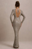 Citrine Champagne Sequin Long-Sleeve Maxi Dress