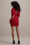 Perdi Red Bodycon Mini Dress With Twisted Cape