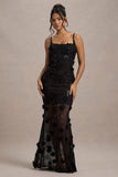 All Of Me Black Sequin Sheer Maxi Dress With Flowers