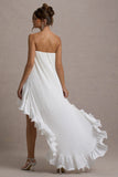 Whistler White Chiffon Bandeau High-Low Ruffled Maxi Dress