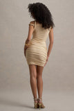 Elira Sand Ruched Mini Dress With Twisted Detail