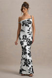 Lita Monochrome Floral Print Twisted Asymmetric Maxi Dress