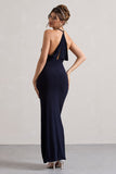 Domenica Navy Halter-Neck Wrap Maxi Dress