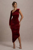 Northern Light Berry Velvet Asymmetric One-Sleeved Midi Dress