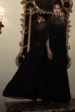 The Shallows Black Embellished High-Neck Maxi Dress With Chiffon Cape