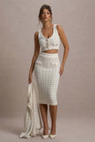 Stellina Cream Boucle High-Waist Bodycon Midi Skirt