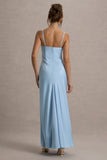 Eimear Powder Blue Satin Draped Sweetheart Maxi Dress
