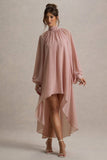 Delphia Pale Pink High-Neck Maxi Dress With High-Low Hem