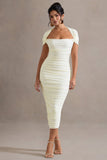 Paxos Ecru Ruched Short-Sleeve Midi Dress
