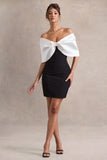 Dewdrop Black & White Mini Dress With Oversized Bow