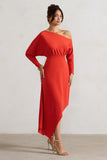 Lori Orange Asymmetric Long-Sleeve Maxi Dress