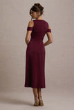 Sawyer Wine Satin Draped Midi Dress