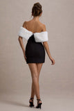 Little Luxe Black Bardot Mini Dress With White Fur Trim