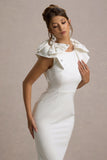 Aubrie Ecru Midi Dress With Bow Details