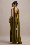 Rhoda Green Twist Halter-Neck Cape Maxi Dress
