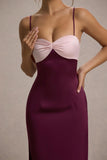 Andretti Burgundy & Pink Satin Strappy Midi Dress