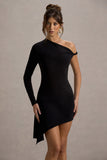 Irene Black Asymmetric Wrap Mini Dress
