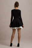 Azelie Black & White Square-Neck Floral-Trim Mini Dress
