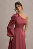 Haila Rose Pink Satin One-Shoulder Maxi Dress