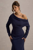 Lou Navy One-Shoulder Asymmetric Maxi Dress