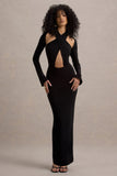 Gita Black Halter-Neck Long-Sleeve Maxi Dress