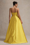 Universe Mustard Bandeau Split Puff-Skirt Maxi Dress