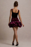 Sutton Port Velvet Square-Neck Ruffle-Hem Mini Dress