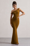 Lita Golden Brown Twisted Asymmetric Maxi Dress