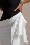 Kalinda Black And White Strapless Maxi Dress With Draped Skirt