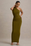 Dalarie Green One-Shoulder Gathered Maxi Dress
